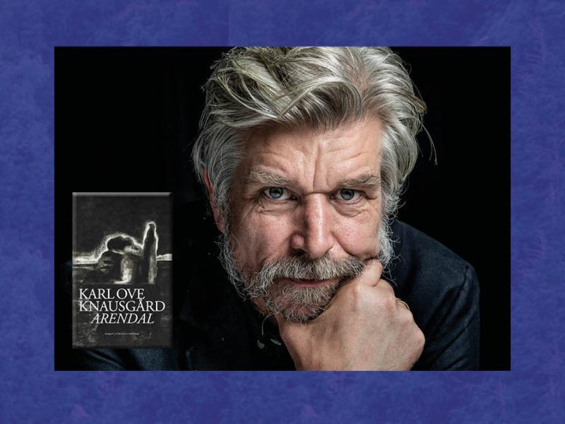 Portræt af Karl Ove Knausgård (foto: Lars Krabbe) og forsiden af romanen 'Arendal'